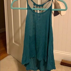 cute blue tank white flower pattern on back